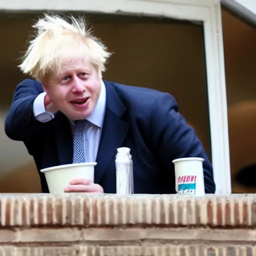 Prompt: boris johnson having milkshake thrown on him