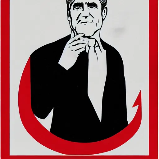 Prompt: minimalist soviet propaganda of robert mueller!!! standing with folded arms, polish movie poster