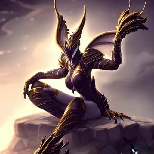 Image similar to highly detailed exquisite fanart, of a beautiful female warframe, but as an anthropomorphic dragon, elegant cinematic pose, sitting on top of a cryopod, epic cinematic shot, sharp claws, professional digital art, high end digital art, DeviantArt, artstation, Furaffinity, 8k HD render