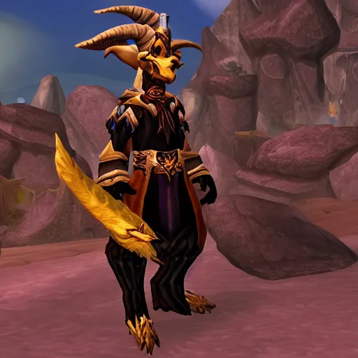 Prompt: an anthropomorphic black goat wizard in world of warcraft, screenshot
