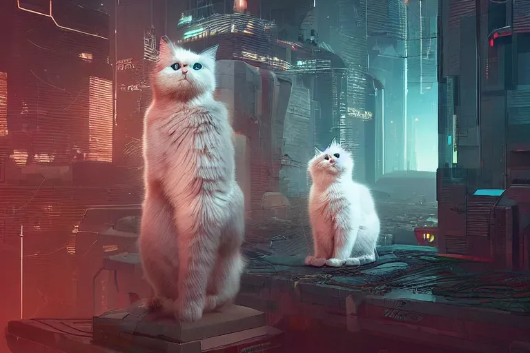 Image similar to a ragdoll cat, cyberpunk art by mike winkelmann, trending on cgsociety, retrofuturism, reimagined by industrial light and magic, darksynth, sci - fi