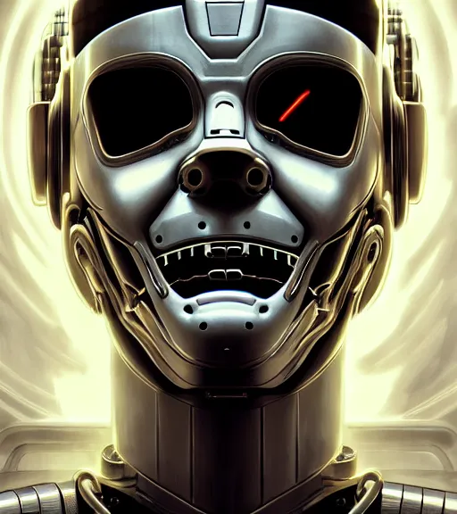 Image similar to symmetry portrait of michael myers cyberborg ultra detailed, intricate, anime, dynamic lighting, digital art, digital painting, art station, wlop, sharp focus, illustration, art by artgerm and greg rutkowski and alphonse mucha