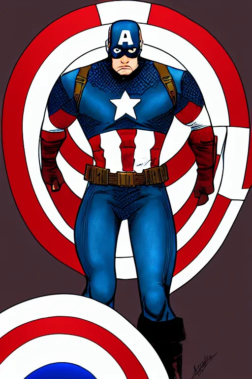 Prompt: Captain America high quality digital painting in the style of Alan Davis