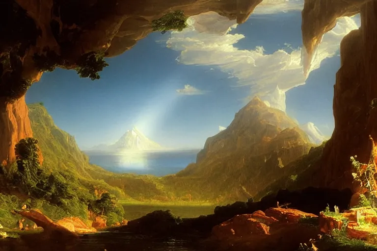 Prompt: there is another world very close to ours that we don't perceive directly, but they do interact sometimes. painting by thomas cole ( 1 8 3 3 )