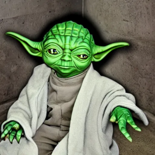 Prompt: yoda sitting on toilett