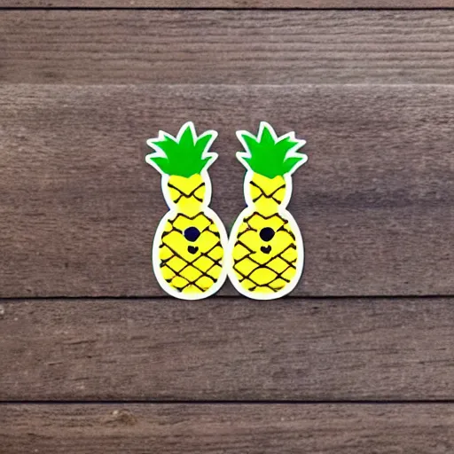 Prompt: die cut sticker of two anime chibi cute kawaii smiling pineapples on a swing set