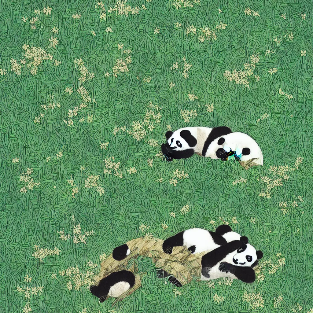 Image similar to isometric view illustration cute panda in bamboo forest, highly detailed mid day by victo ngai