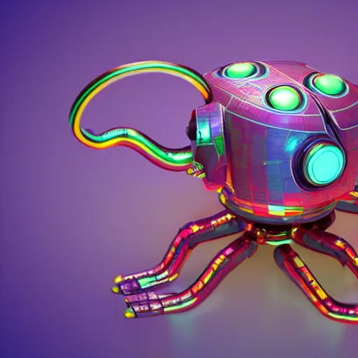 Prompt: a colorful robot octopus, 3 d render, octane engine, artistic fantast background