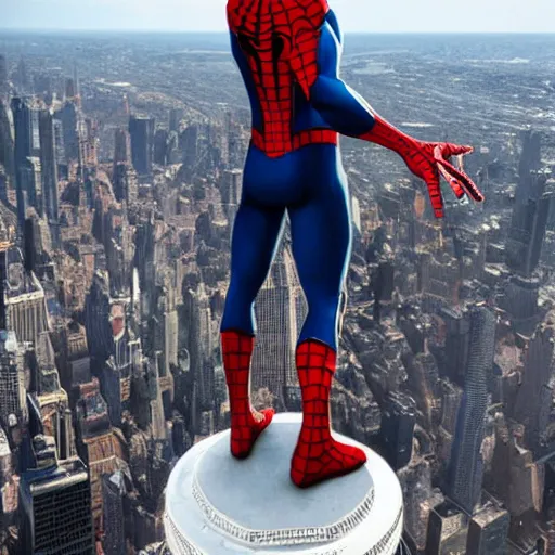 Prompt: marvel spider - man back standing on top of the empire state building