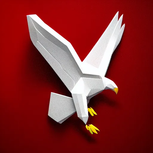 Image similar to low poly, vector, white eagle icon, in a book, red background, cgsociety, artstation, octane render