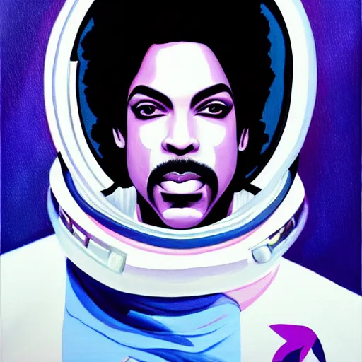 Image similar to a painting of prince in space in the style of pablo bell. trending on artstation.