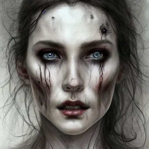 Image similar to the face of horror character portrait, lean face, cinematic lighting, glowing grey eyes, hyper - detailed, 4 k, high resolution, in the style of charlie bowater, tom bagshaw, single face, symmetrical, headshot photograph, insanely detailed and intricate, beautiful, elegant, watercolor, cinematic, portrait, raphaelite, headroom, pierre - auguste renoir