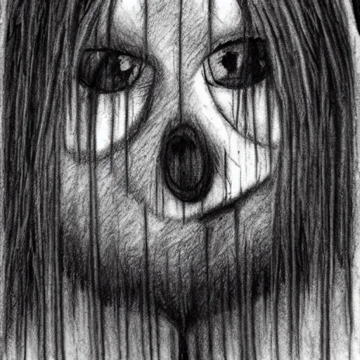 Prompt: grunge drawing of a teddy bear in the style of the grudge | horror themed