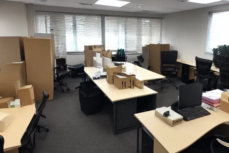 Prompt: office space packed up for move out