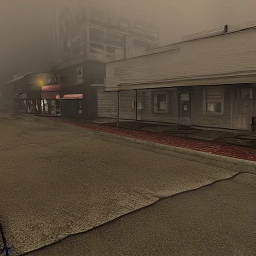 Prompt: mayberry rfd, mainstreet, in silent hill style