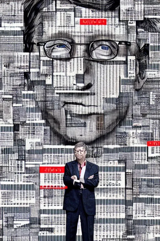 Image similar to bill gates with a barcode on his forehead and dozens of hypodermic needles sticking out of him, concept art, digital art, trending on deviantart