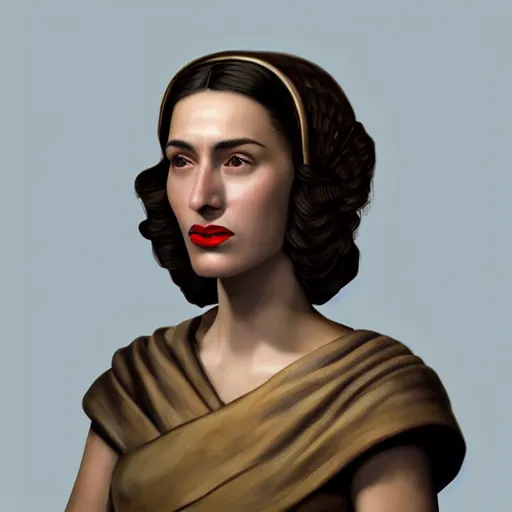 Image similar to A Crusader Kings II portrait of a Spanish young woman with high cheekbones. Good bone structure. Dressed in 1940s style. Highly detailed, fine Art, high detail, great lighting, 8k resolution, masterpiece, concept art, illustration, clear eyes, painting oil on canvas, octane render, HDR, trending on artstation, 4k, 8k, HD
