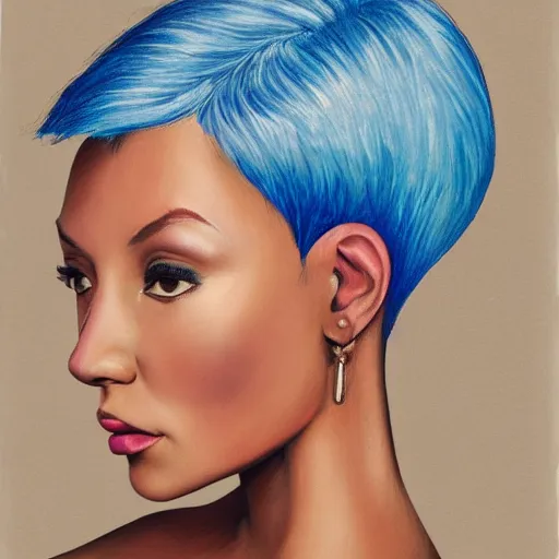 Image similar to intricate portrait, pure skin, short blue hair