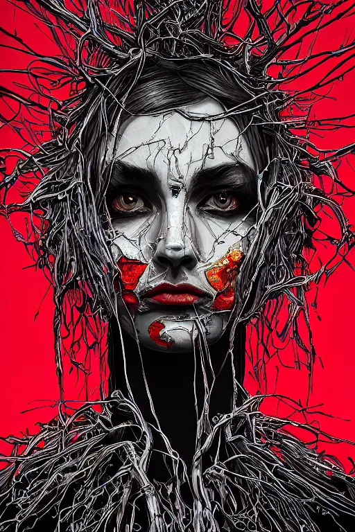 Prompt: vibrant ultra clear portrait of cult ritual witch by sandra chevrier laurie greasley gustave dore ron english, wires branches, low contrast, cinematic dramatic lighting, hyper realistic detailed intricate render, hypermaximalist, ornate, epic composition, 4 k 8 k, cryengine octane, sharp focus, concept art, masterpiece