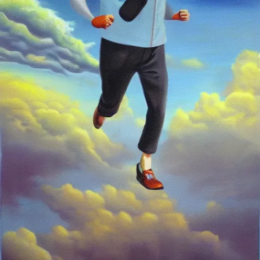 Image similar to running on a cloud surrealist painting