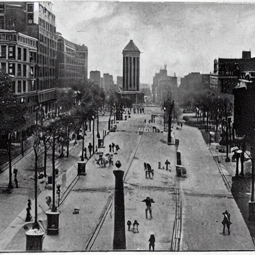 Prompt: boston circa 1 9 1 3. tremont street and the mall, edge of boston common.