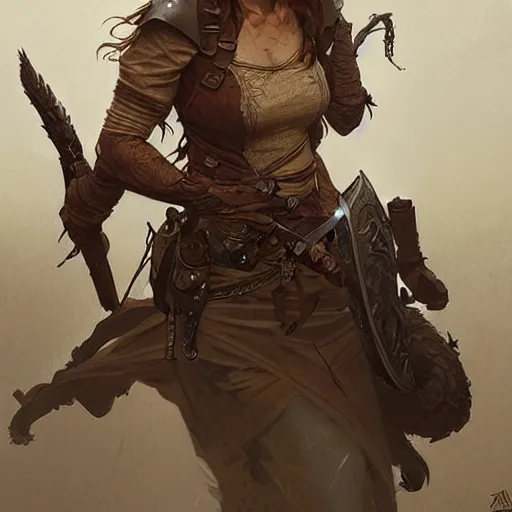 Image similar to Rugged ranger, D&D, fantasy, intricate, elegant, highly detailed, digital painting, artstation, concept art, smooth, sharp focus, illustration, art by artgerm and greg rutkowski and alphonse mucha