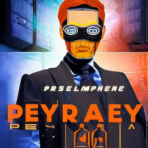 Prompt: a cyberpunk dystopian presidential portrait of president orange, with only orange hair and eyebrows, played by christian bale