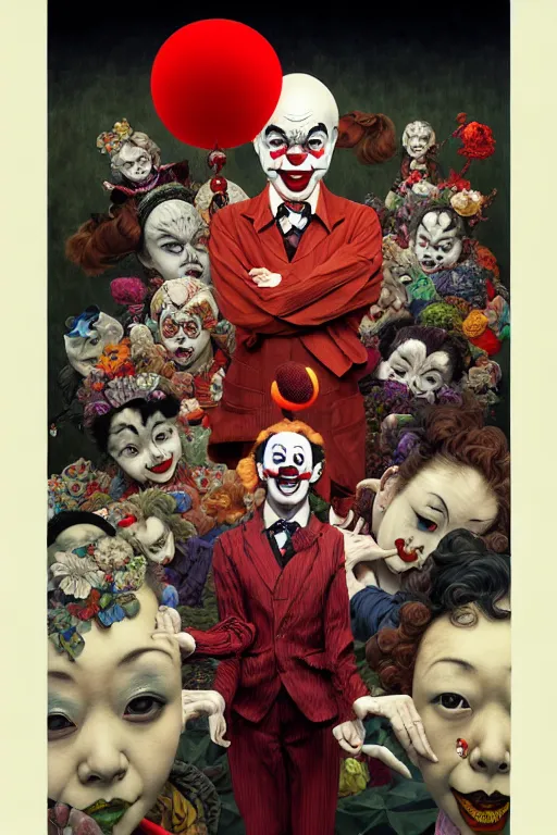 Image similar to my teacher as clown - composition : dynamic lighting, depth details, intricate, asymmetric, proportion, highly quality, balance, unity, extremely highly detailed. art by : bambang nurdianshyah, garis edelweiss, roby dwi antono and ayami kojima, takato yamamoto, barclay shaw, karol bak, yukito kishiro, norman rockwell