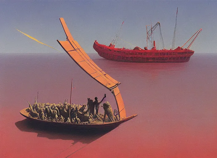 Image similar to painting of the raft of the medusa, science fiction, Edward Hopper and James Gilleard, Zdzislaw Beksinski, highly detailed