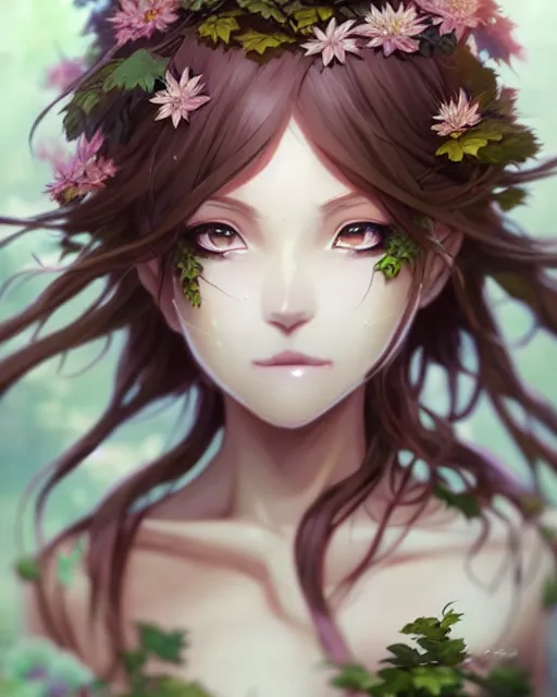 Image similar to character concept art of an anime dryad | | cute - fine - face, pretty face, realistic shaded perfect face, fine details by stanley artgerm lau, wlop, rossdraws, james jean, andrei riabovitchev, marc simonetti, and sakimichan, tranding on artstation