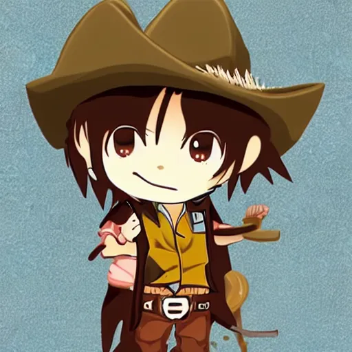 Image similar to cute cowboy character, chibi, anime