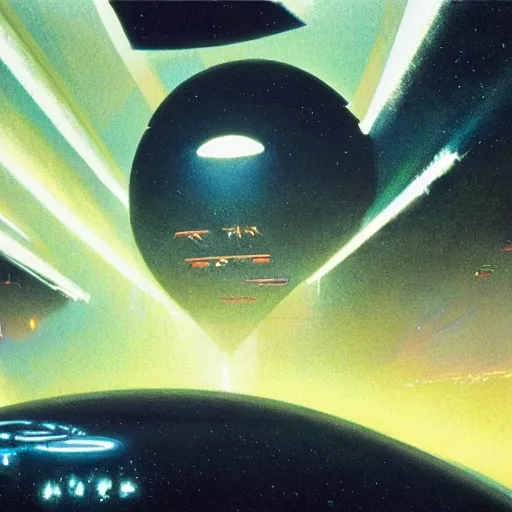 Prompt: holographic synthesis, close - up view, cinematic lighting, science - fiction, detailed, matte painting, syd mead, john harris,