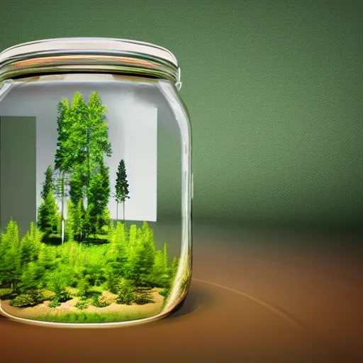 Prompt: Professional 3D render of a forest in a jar