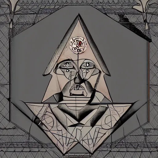 Image similar to portre of a demon, masonic and kabalistic symbols in background, digital art, ultra detailed