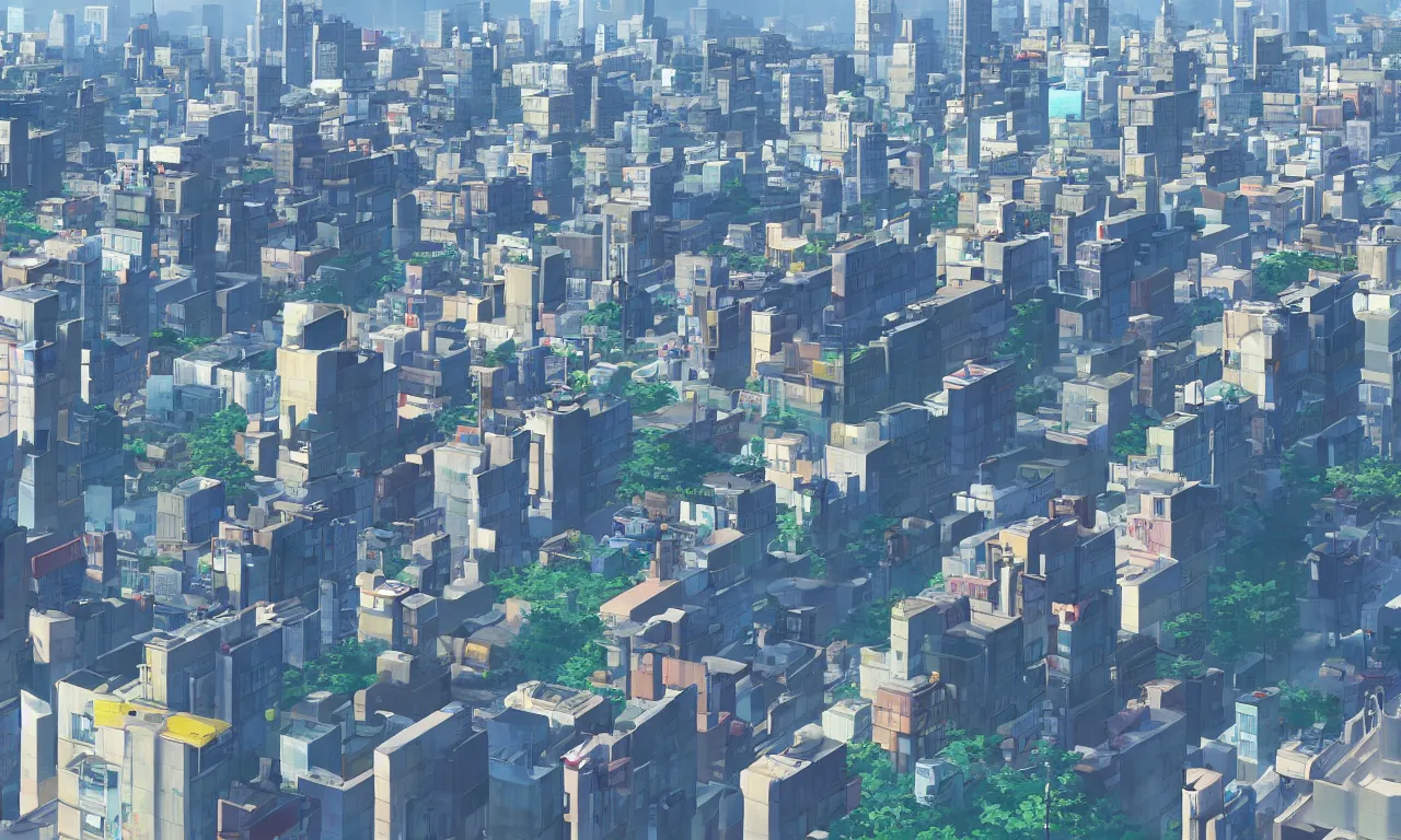 Prompt: A screenshot of a city view of seoul in the scene in the Makoto Shinkai anime film Kimi no na wa, pretty rim highlights and specular