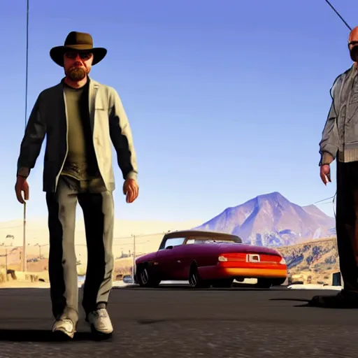 Image similar to heisenberg in gta 5 style,