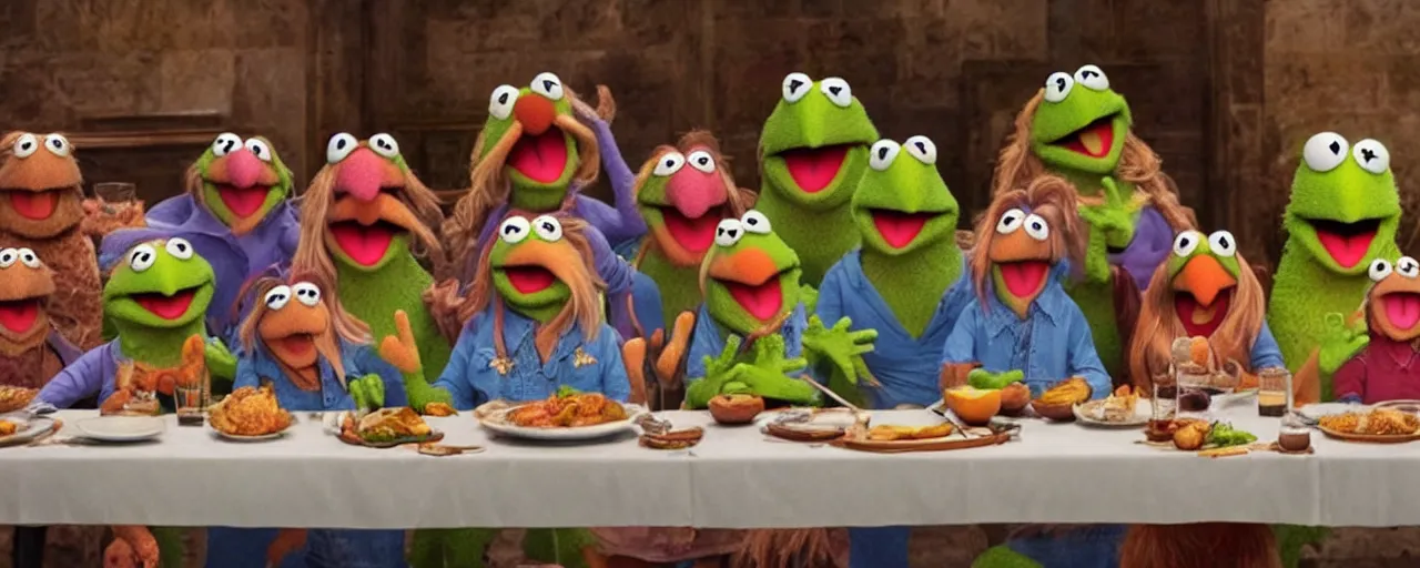 Image similar to the last supper with muppets