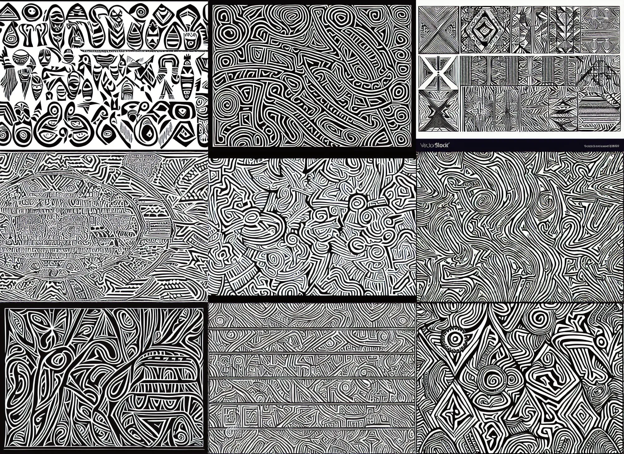 Prompt: decorative tribal aboriginal clean shapes by bauhaus, sprite sheet, b & w, vector