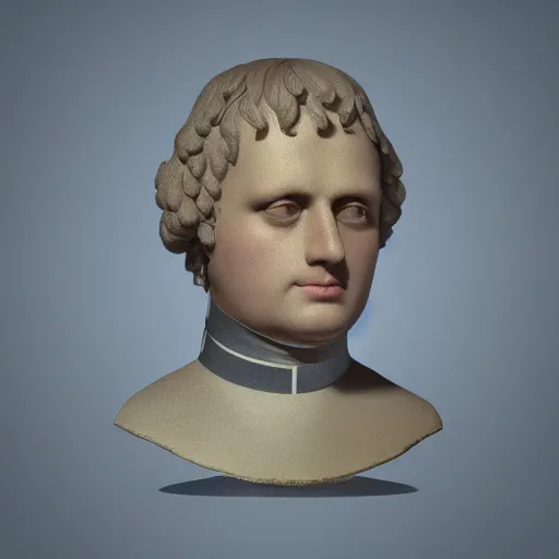 Image similar to the head of napoleon with the eyes staring at the camera, 3 d octane render.