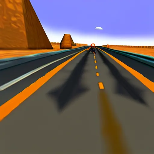 Image similar to mad max racing, nintendo 6 4 screenshot, low poly, aliased