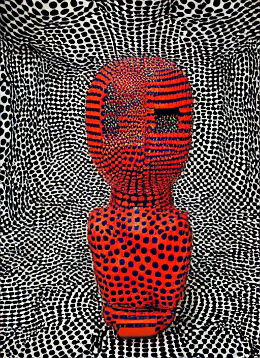 Image similar to a portrait photograph of a robot head designed by yayoi kusama, 3 5 mm, color film camera, dezeen, architecture