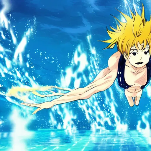 Prompt: anime visual of a perfect dive, swimming