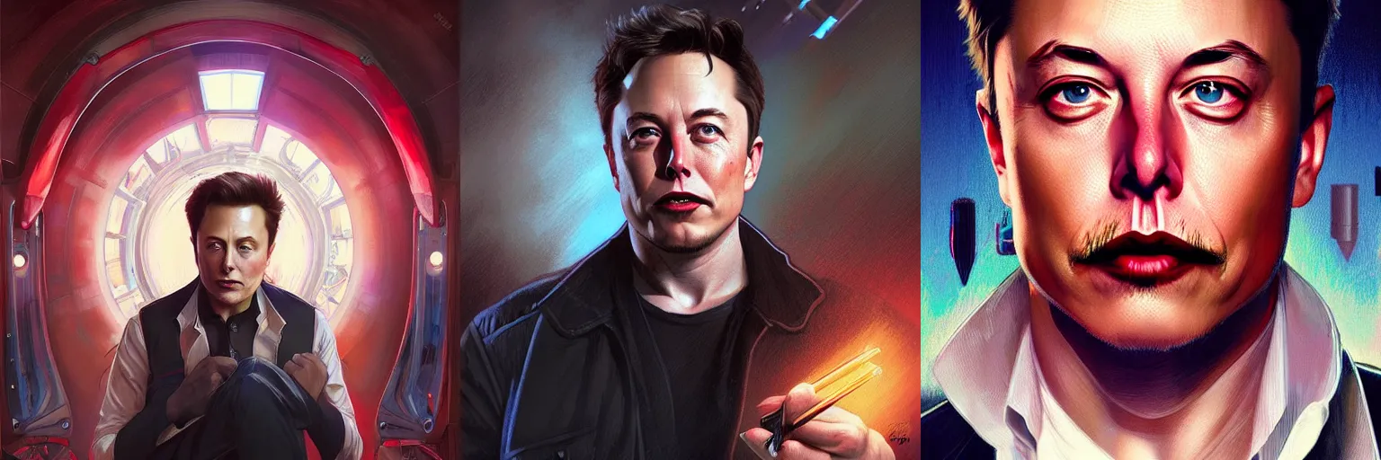 Prompt: portrait of Elon Musk as a detective, highly detailed, digital painting, artstation, concept art, sharp focus, illustration, art by artgerm and greg rutkowski and alphonse mucha
