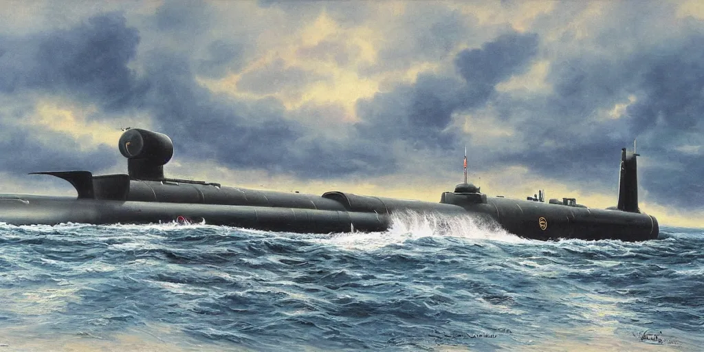 Prompt: submarine ssbn ssn ssgn seawolf windsor thresher painting detailed