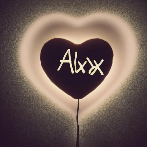 Image similar to a heart with the name alex written on it, cute, high detail, well lit, octane render, blender, particles,