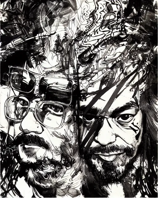 Image similar to portrait of cheech and chong, concept art, sumi - e style, intricate linework, artstation, trending, highly detailed, smooth, focus, art by yoji shinkawa,