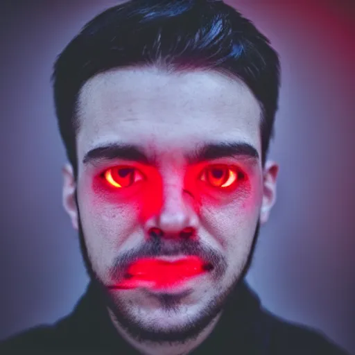 Image similar to a man with red glowing eyes