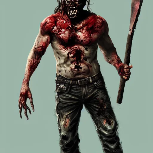 Prompt: a zombie Jason Mamoa, by WLOP, horror, wounds, bloody, dark fantasy, trending on artstation