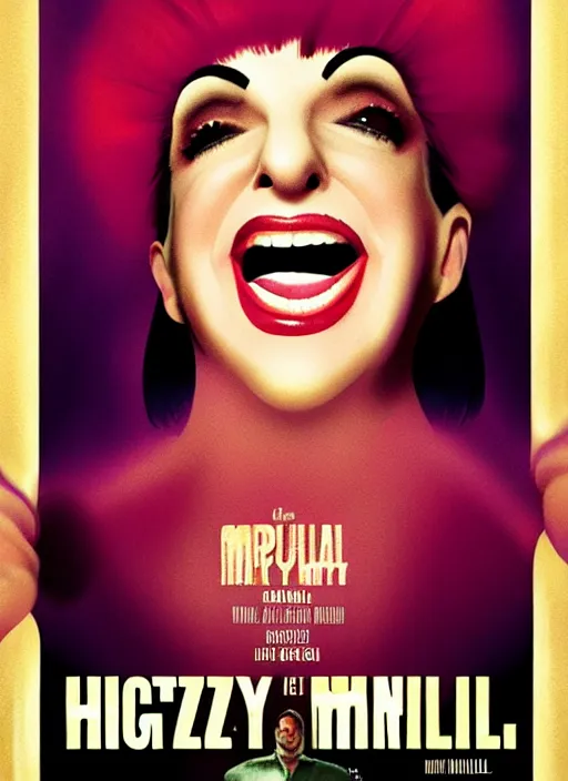 Prompt: highly detailed comedy caper movie poster with laughing liza minnelli face as a sentient jelly, liza minnelli face inside jelly by greg rutkowski