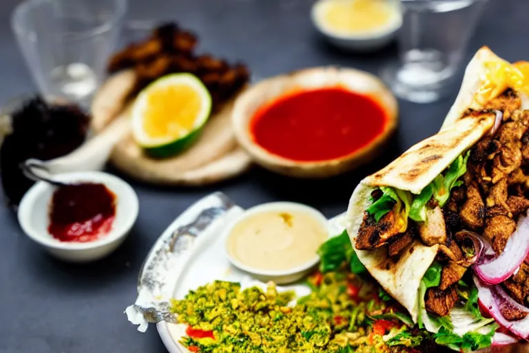 Image similar to juicy tasty shawarma. food photo award winner. trending on instagram